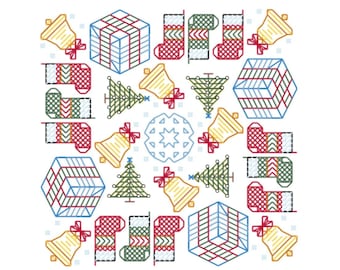 Christmas Blackwork Sampler square - digital pattern - cross stitch - blackwork embroidery