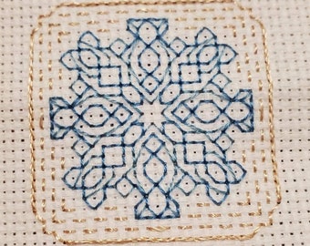 Snowflake Blackwork Embroidery Pattern PDF - small mini stitch pattern - winter snow flake crossstitch