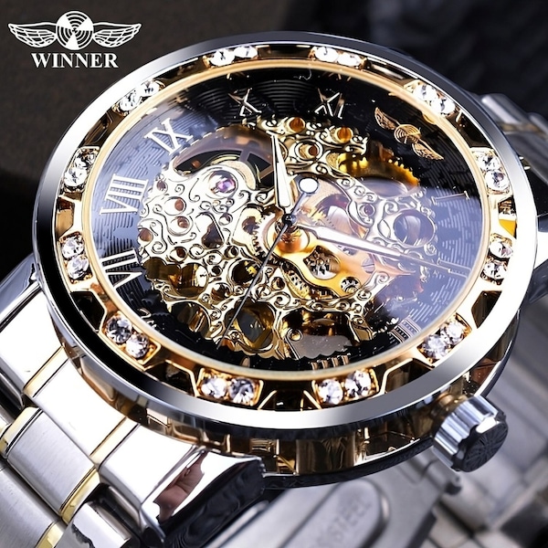 Mens Watches – Classic Skeleton Mechanical Transparent Watch For Dad, Father-In-Law & Bonus Dad on Birthday Fathers Day Christmas Gift Ideas