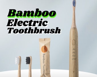 Biodegradable Bamboo Electric Toothbrush,  Replacement Brush Heads, Wireless Charging, Waterproof IPX7,  5 Smart Cleaning Modes Sonic Brush