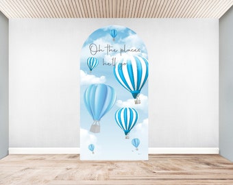 Arched FABRIC BACKDROP. Highest Quality. Without stand frame. Custom design, color and size hot air balloon Oh the places he'll go