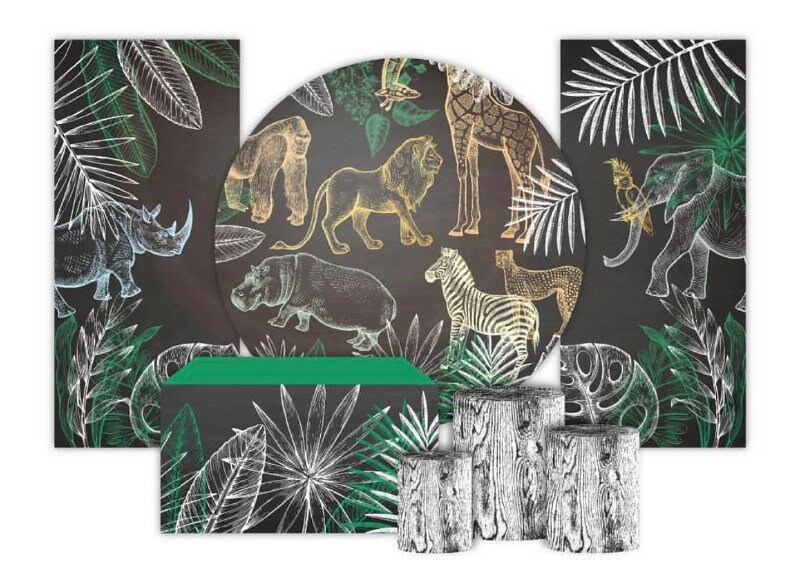 15 OFF 2pcs FABRIC BACKDROP Round stand frame pillars cylinderscustom designs Birthday party banner golden safari wild one