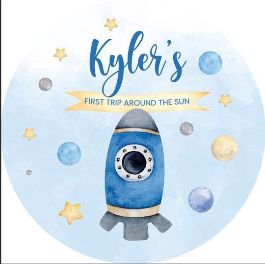 FABRIC BACKDROP Round stand frame pillars cylinderscustom designs Birthday party banner space galaxy first trip around the