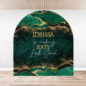 Arched FABRIC BACKDROP. Highest Quality. Without stand frame. Custom design, color and sizе green malachite marble emerald gold