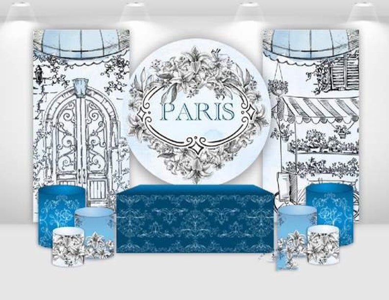 15 OFF 2pcs FABRIC BACKDROP Round stand frame pillars cylinderscustom designs Birthday party banner Paris