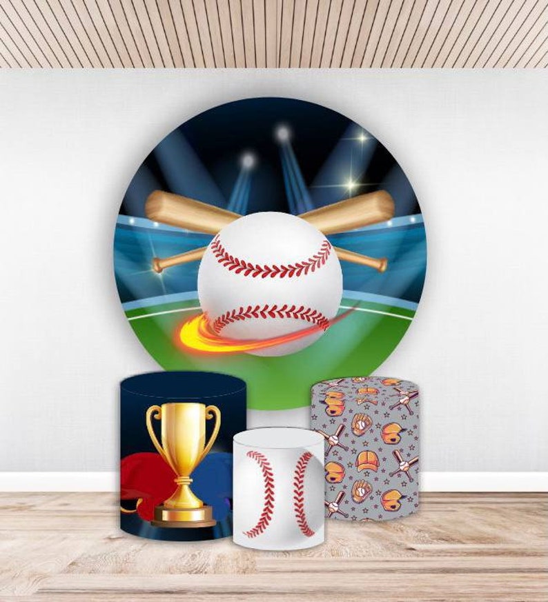 15 OFF 2pcs FABRIC BACKDROP Round stand frame pillars cylinderscustom designs Birthday party banner baseball