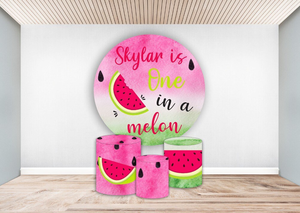15 OFF 2pcs FABRIC BACKDROP Round stand frame pillars cylinderscustom designs Birthday party banner one in a melon