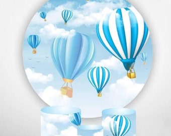 FABRIC BACKDROP, Round stand frame, pillars cylinders,custom designs, Birthday party banner, hot air balloon helicopter pilot explorer