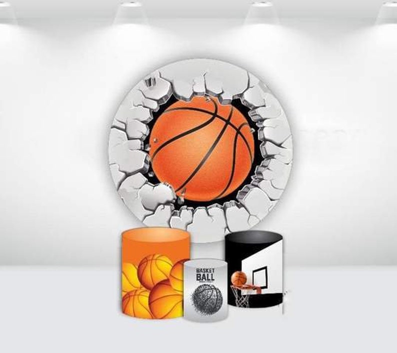 15 OFF 2pcs FABRIC BACKDROP Round stand frame pillars cylinderscustom designs Birthday party banner basketball ball