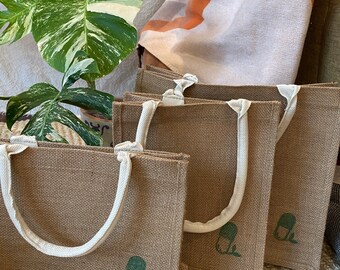 The Green Pill Eco Friendly Jute Tote Bags! Sturdy and Classy! Inner water proof lining!