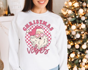 Trendy Santa Christmas Sweatshirt, Christmas Sweater, Christmas Pullover, Retro, Christmas Vibes, Classic Unisex Crewneck Sweatshirt
