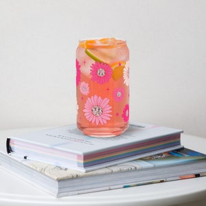 Disco Daisies Can-shaped Glass, Disco Ball, Party, Daisy, Glass Can, Ice Coffee Glass, Valentine's Day, Gifts for Her