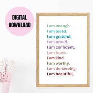 Positive Affirmation Printable Wall Art: Self-Love Decor (Digital Download)