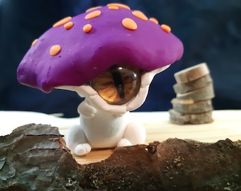 Mushroom critter handmade Polymer clay sculpture
