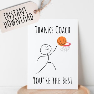 Afdrukbare bedankkaart voor basketbalcoach Grappige eindeseizoenskaart voor hem, cadeau-idee voor haar meisjes Basketbalassistent-coach