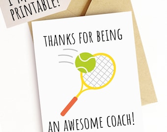 Printable Thank You Card for Tennis Coach Tennis Pro Card for Him Card for Her Kids Tennis Coach High School Team Coach Moving Card