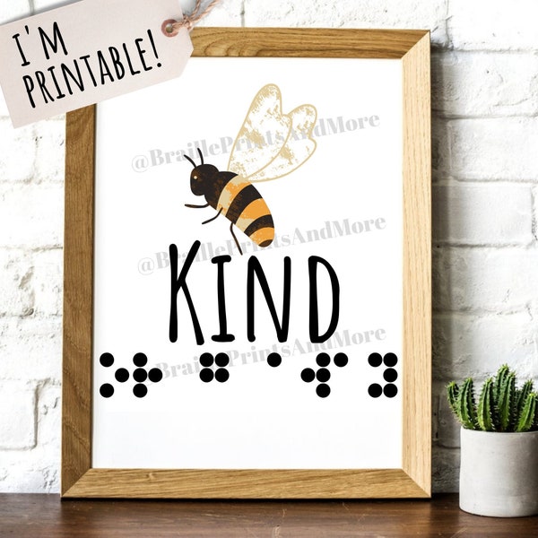 Printable Braille Art Bee Kind or Go Away Braille Learner Picture Classroom Art Visually Impaired TVI Classroom Printable Wall Decor PNG PDF