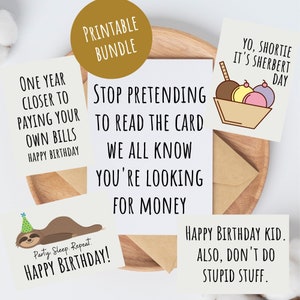 Paquete de tarjetas de cumpleaños imprimibles, tarjetas para adolescentes, tarjetas de cumpleaños para niños, tarjetas de cumpleaños para preadolescentes, tarjetas de cumpleaños para hijas, tarjetas de cumpleaños para descargar