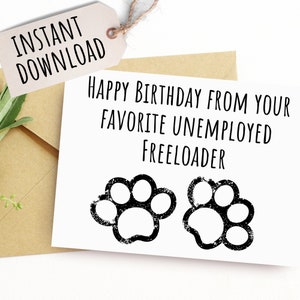 Cartão de aniversário para impressão de pai de cachorro para marido, cartão de aniversário da mãe de cachorro, opção para impressão de mensagem personalizada, download instantâneo
