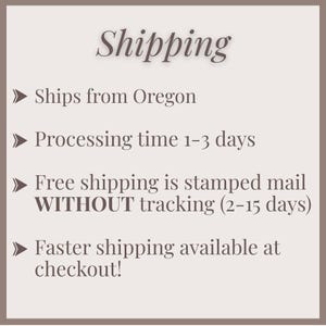 May include: Shipping information for items shipped from Oregon. Processing time is 1-3 days. Free shipping is available via stamped mail without tracking and takes 2-15 days. Faster shipping options are available at checkout.