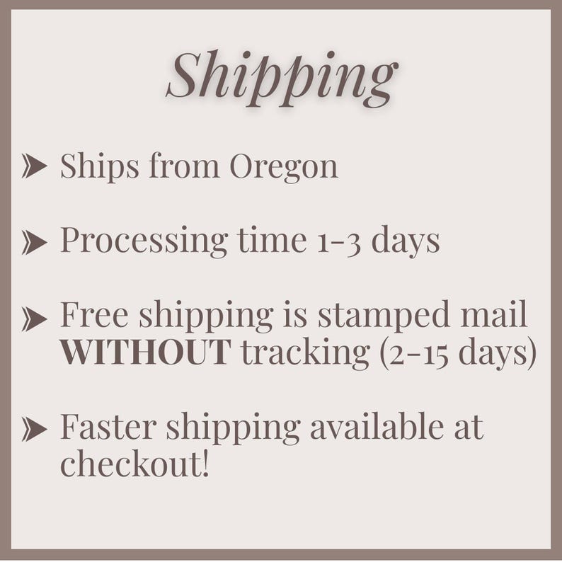May include: Shipping information for items shipped from Oregon. Processing time is 1-3 days. Free shipping is available via stamped mail without tracking and takes 2-15 days. Faster shipping options are available at checkout.