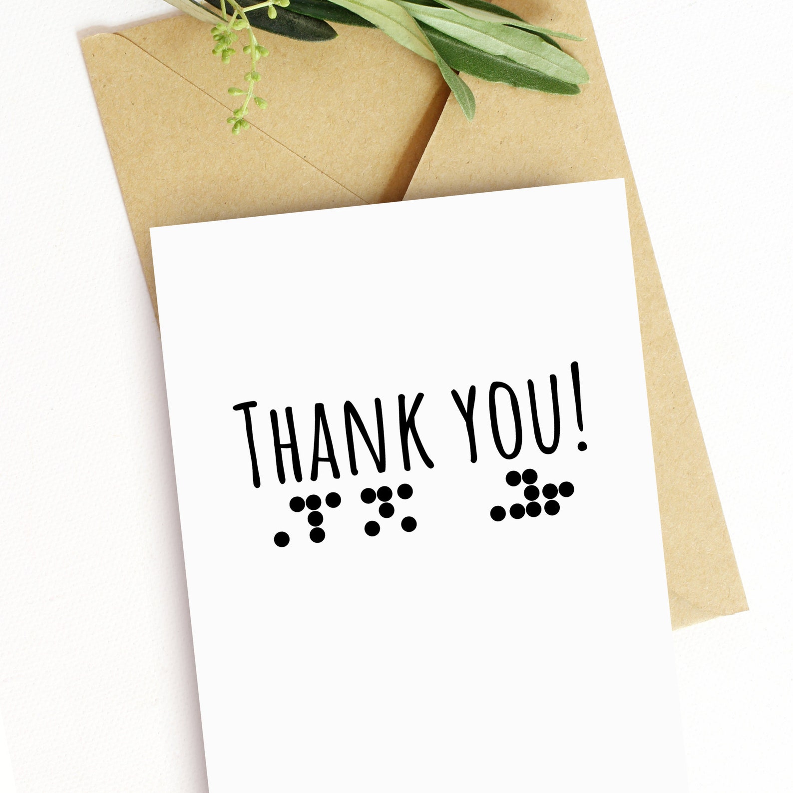 Braille Thank You Card Set of 6 Hand Brailled Card for Him Her Coworker