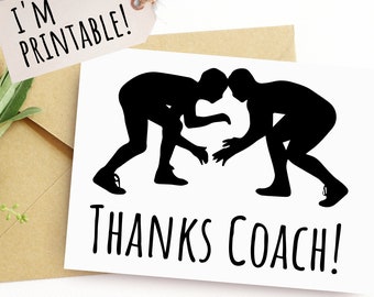 Printable Thank You Card Wrestling Coach Thanks Coach Wrestler Card for High School College From Kids Team or Adults Card Him Her A2 Card