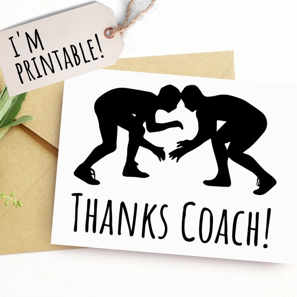 Printable Thank You Card Wrestling Coach Thanks Coach Wrestler Card for High School College From Kids Team or Adults Card Him Her A2 Card