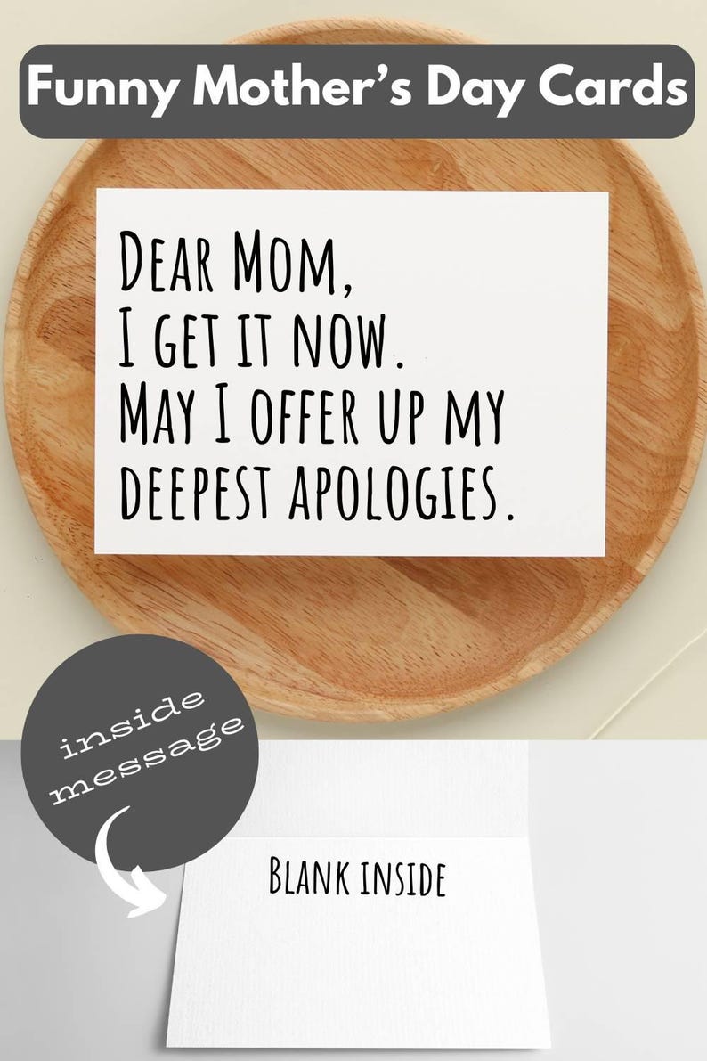 Mothers Day Card for Mom Gift Idea Funny Greeting Card From Daughter To Mom From Adult Kids Apology to Mom Happy Mothers Day