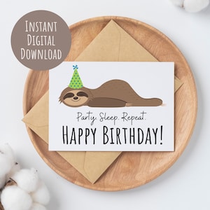 Cute Sloth Printable Birthday Card for Kids Gift Idea For Teen Birthday Party for Animal Lover Sloth Themed Party Instant Download Daughter