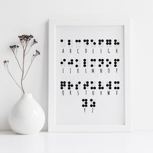 Art mural imprimable alphabet braille, décoration de salle de classe simulée pour enseignant, cadeau pour TVI, impression et cadre, affiche de l'alphabet braille