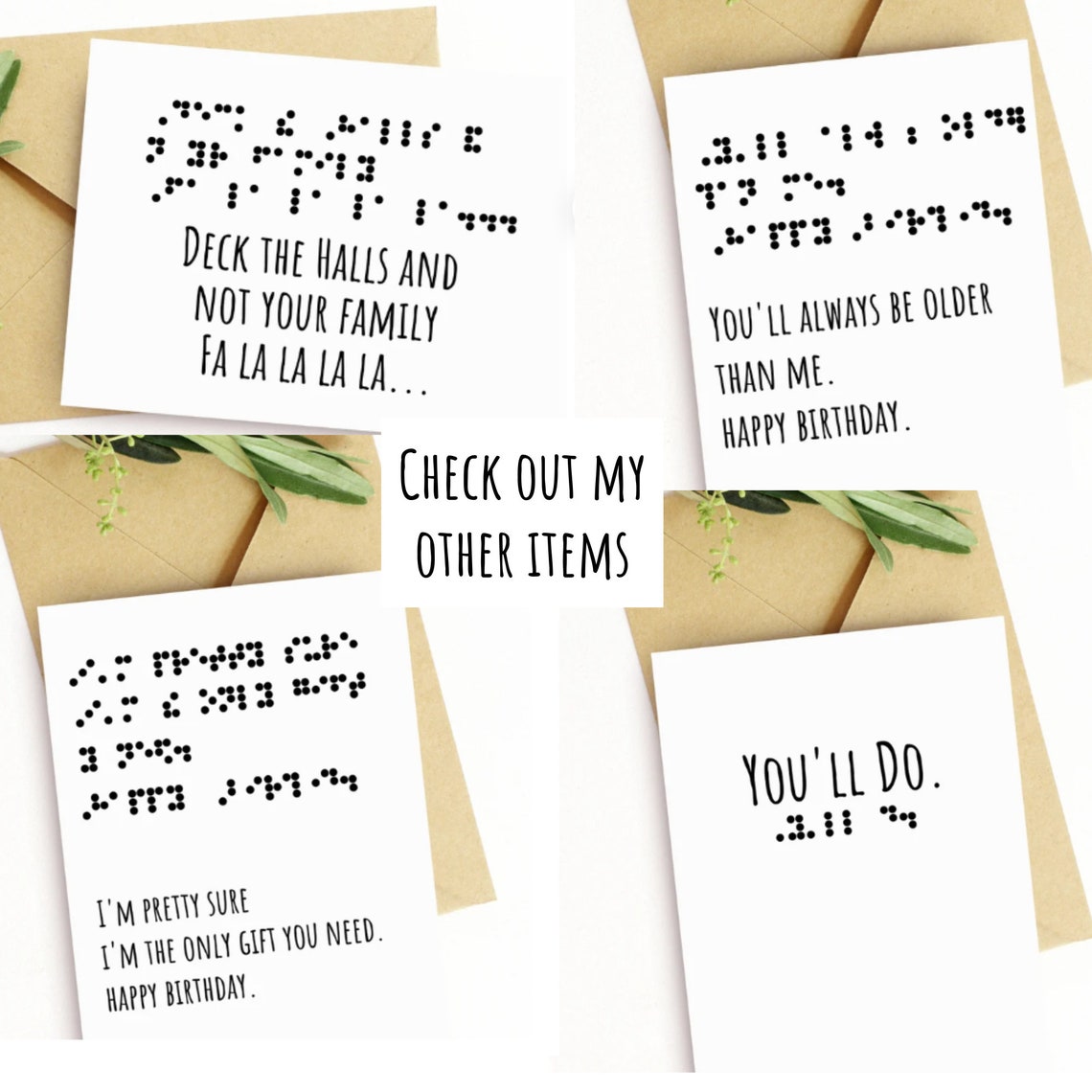 Braille Greeting Card Thinking of You Hand Brailled Sympathy Card for