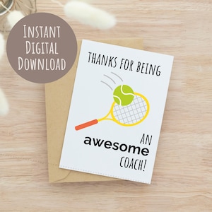 Tennis Karte Danke Karte für Trainer Tennis Pro Karte für Ihn Geschenkidee für Sie Kinder Geschenkidee für Sie Digitaler Download Karte für Trainer