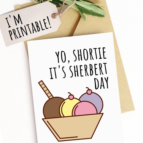 Printable Happy Birthday It's Sherbert Day Funny Card Cute Kids Party Boys Girls Youth Tween Teen Friend Ice Cream Card Grandkids Download