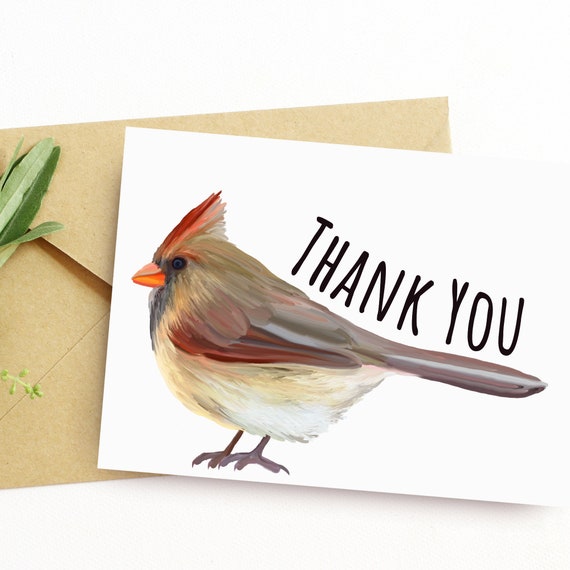 Printable Female Cardinal Thank You Card Postcard Greeting Etsy