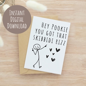 Tarjeta de cumpleaños imprimible para adolescentes, divertida tarjeta de San Valentín de mamá a hijo adolescente, tarjeta Pookie Skibbidi Rizz para niños de secundaria, tarjeta personalizada para preadolescentes.