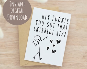 Printable Birthday Card for Teenager Funny Valentine from Mom to Teen Son Pookie Skibbidi Rizz Card for Middle School Kid Custom Tween Card