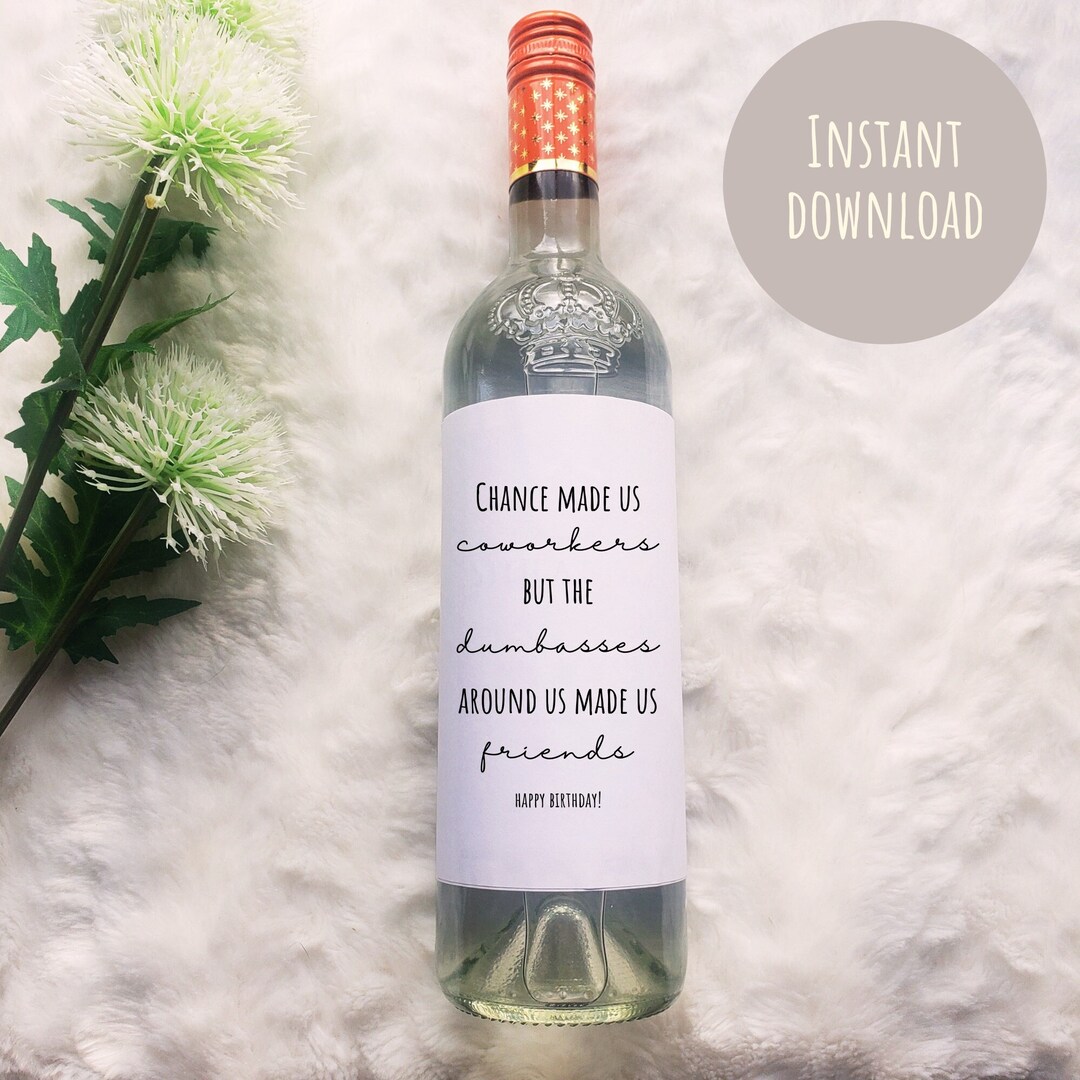 Printable Label for Wine Bottle Coworker Birthday Gift for Her Boss