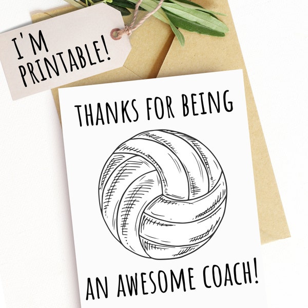 Printable Thank You Card for Volleyball Coach, Going Away Card, Volleyball Team, Kids Coach Teen Coach, High School Coach, Print Your Own A2