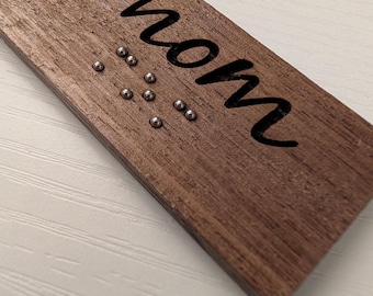 Custom Braille Keychain Gift Idea for Mom Personalized Mother's Day Gift for Wife Wood and Leather Keychain for the Blind