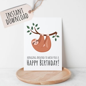 Printable Sloth Birthday Card for Kids Birthday Party Gift Idea for Teen Girls Instant Download Card for Daughter Jungle Theme Party Niece