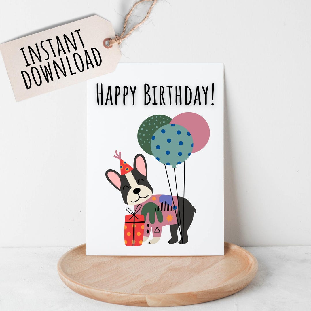 Printable Birthday Card Funny Cute Dog Birthday Card for Her Card for ...