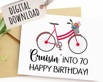 Printable Birthday Card Custom Age Card for Bike Rider Happy Birthday Card Personalized Card for Her Card for Grandma Card for Mom
