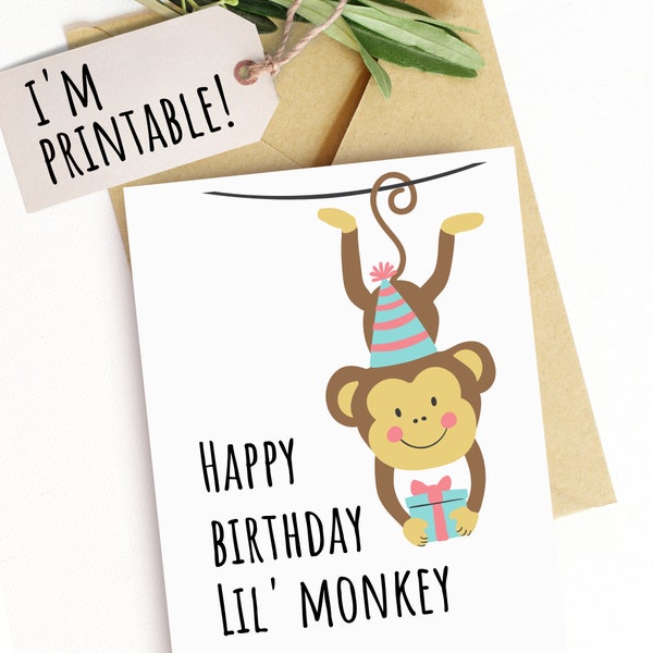 Printable Birthday Card for Kids Monkey Card for Girls Birthday Card for Boys Card for Grandson Birthday Card for Friends Card for Nephew