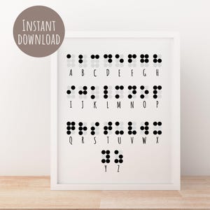 Printable Braille Alphabet Wall Art Simulated Braille Classroom Decor for Braille Room Gift for TVI Print and Frame Back to School Poster