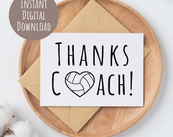 Printable Volleyball Thank You Card for Coach Card from Kids End of Season Card for Assistant Coach High School Team Card from Players