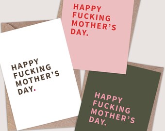 Happy Fucking Mother's Day Card. Sarcastic Mothers Day Card. Funny Mothers Day Card. For Mum. For Wife. Pink Green White. Rude Alternative