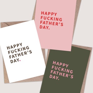 Happy Fucking Father’s Day Card. Carte sarcastique de la fête des pères. Drôle de carte de la fête des pères. Pour papa. Pour mari. Rose Vert Blanc. Impoli