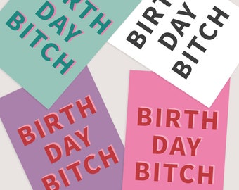 Birthday Bitch Card. Funny Birthday Card. Funny Girlfriend Card. Card for her. Funny Gay Card. Pink Purple Blue White. Birthday Bitches.