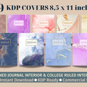 9 KDP Book Covers, Marble Pattern, Watercolor Book Covers , KDP Interior(Lined Journal & College Ruled), Commercial Use,Ready To Upload Pdf
